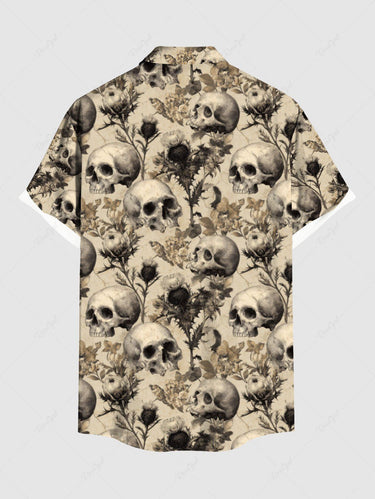Gothic Plus Size Skull Plant Print Button Pocket Shirt For Men
