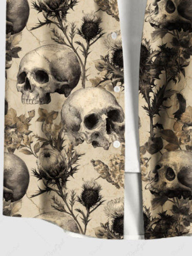 Gothic Plus Size Skull Plant Print Button Pocket Shirt For Men