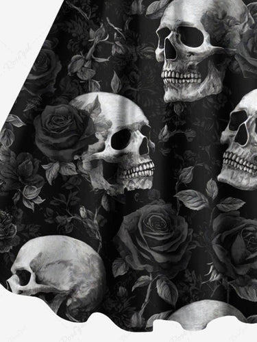 Gothic Plus Size Skull Rose Flower Print A Line Tank Dress