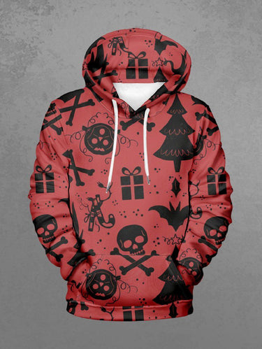 Gothic Plus Size Christmas Tree Skull Butterfly Print Pullover Long Sleeves Hoodie For Men