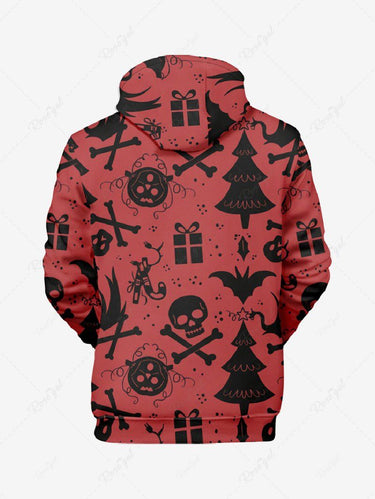 Gothic Plus Size Christmas Tree Skull Butterfly Print Pullover Long Sleeves Hoodie For Men