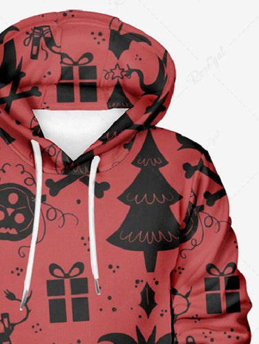 Gothic Plus Size Christmas Tree Skull Butterfly Print Pullover Long Sleeves Hoodie For Men