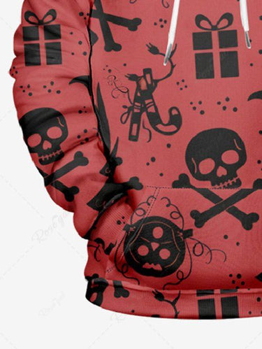 Gothic Plus Size Christmas Tree Skull Butterfly Print Pullover Long Sleeves Hoodie For Men