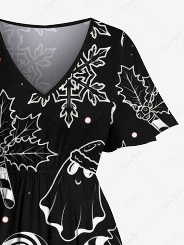 Gothic Plus Size Ghost Snowflake Candy Print Christmas Split Pocket A Line Midi Dress