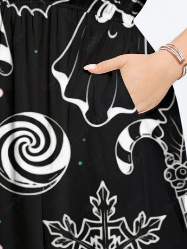 Gothic Plus Size Ghost Snowflake Candy Print Christmas Split Pocket A Line Midi Dress