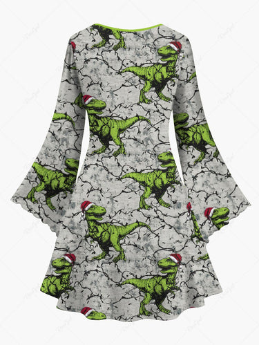 Gothic Plus Size Christmas Hat Dinosaur Branch Print A Line Dress