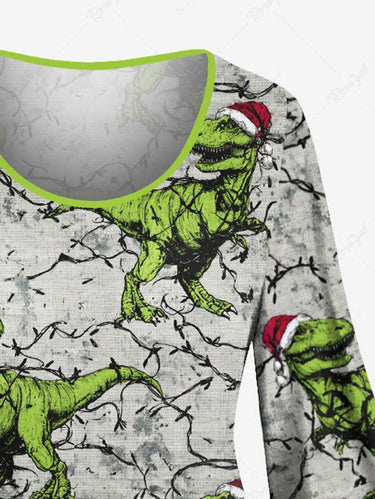 Gothic Plus Size Christmas Hat Dinosaur Branch Print A Line Dress