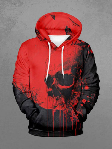 Gothic Plus Size Skull Paint Drop Colorblock Print Drawstring Pockets Hoodie For Men