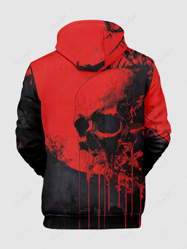 Gothic Plus Size Skull Paint Drop Colorblock Print Drawstring Pockets Hoodie For Men