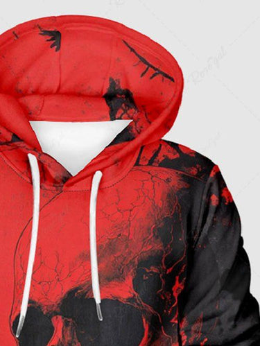 Gothic Plus Size Skull Paint Drop Colorblock Print Drawstring Pockets Hoodie For Men