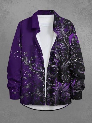 Gothic Plus Size Flowers Print Long Sleeves Buttons Pocket Shirt For Men