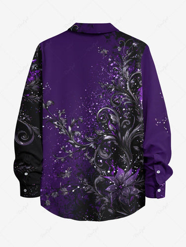 Gothic Plus Size Flowers Print Long Sleeves Buttons Pocket Shirt For Men