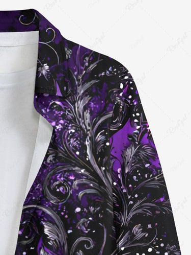 Gothic Plus Size Flowers Print Long Sleeves Buttons Pocket Shirt For Men