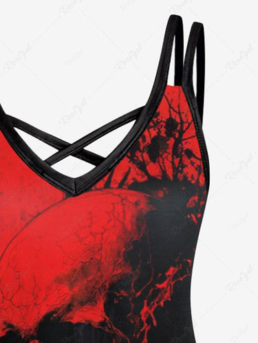 Gothic Plus Size Skull Paint Drop Colorblock Print Crisscross Cami Dress