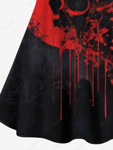 Gothic Plus Size Skull Paint Drop Colorblock Print Crisscross Cami Dress