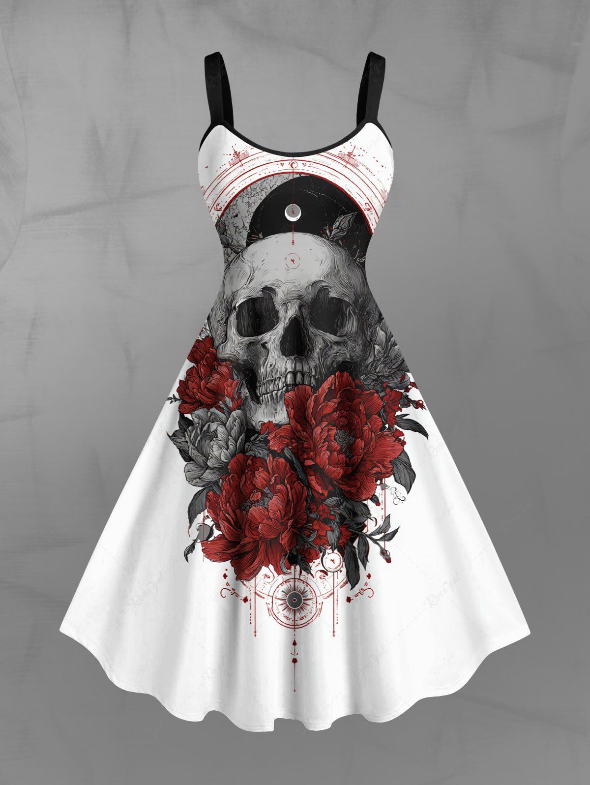 Gothic Plus Size Skull Flowers Print Tank Dress – Rgothic