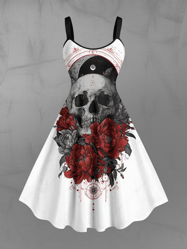 Gothic Plus Size Skull Flowers Print Tank Dress