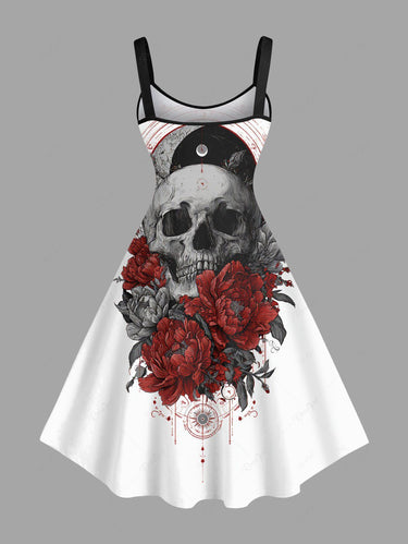 Gothic Plus Size Skull Flowers Print Tank Dress