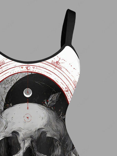Gothic Plus Size Skull Flowers Print Tank Dress