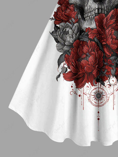 Gothic Plus Size Skull Flowers Print Tank Dress