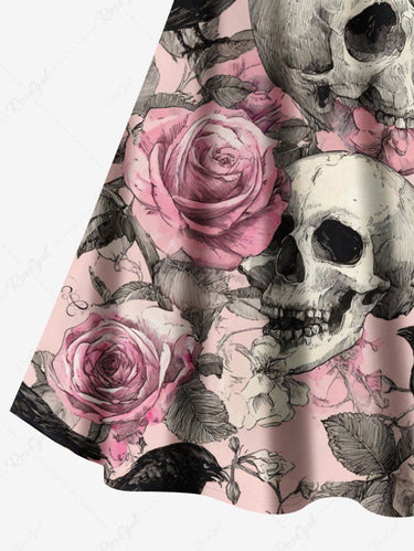 Gothic Plus Size Skull Rose Flower Crow Print Crisscross Cami Dress