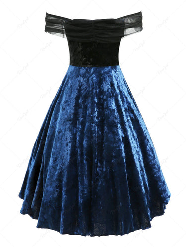 Gothic Off The Shoulder Applique Ruched Cinched A Line Velvet Dress