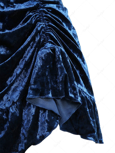 Gothic Off The Shoulder Applique Ruched Cinched A Line Velvet Dress