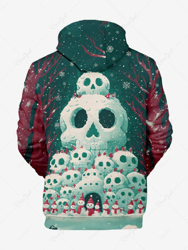Gothic Plus Size Christmas Skulls Snowman Snowflake Tree Print Drawstring Pockets Hoodie For Men