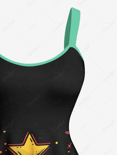 Gothic Plus Size Christmas Tree Star Ghost Hat Gift Box Print Tank Dress