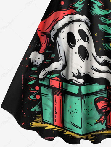 Gothic Plus Size Christmas Tree Star Ghost Hat Gift Box Print Tank Dress