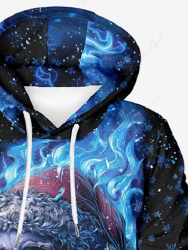 Gothic Plus Size Christmas Hat Skull Snowflake Flame Holly Fruit Print Drawstring Pockets Hoodie For Men