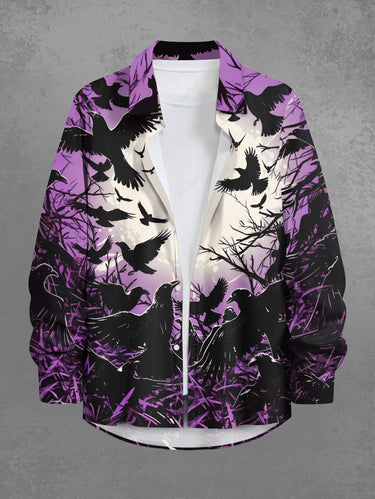 Gothic Plus Size Crows Moon Nest Print Buttons Pocket Long Sleeves Shirt For Men