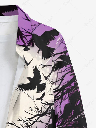 Gothic Plus Size Crows Moon Nest Print Buttons Pocket Long Sleeves Shirt For Men