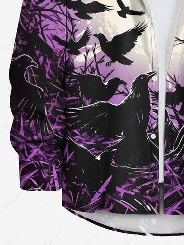 Gothic Plus Size Crows Moon Nest Print Buttons Pocket Long Sleeves Shirt For Men