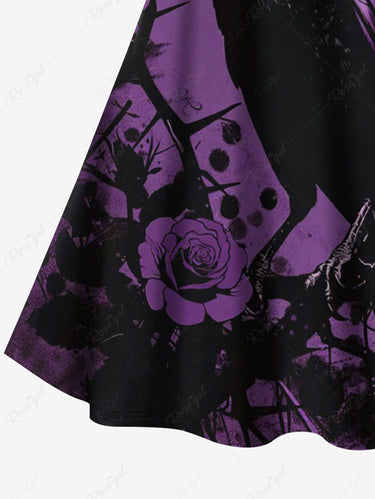 Gothic Plus Size Crow Rose Flowers Paint Splatter Print Crisscross Cami Dress