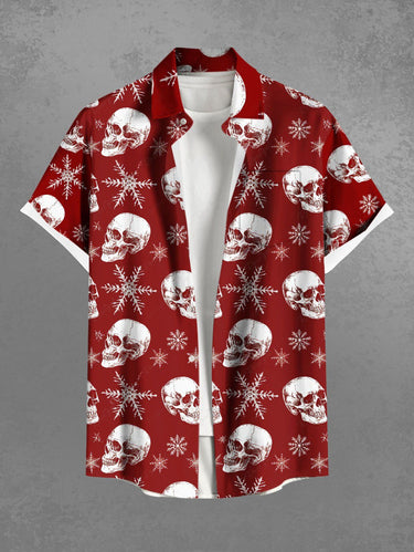 Gothic Plus Size Christmas Skulls Snowflake Print Buttons Pocket Shirt For Men