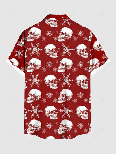 Gothic Plus Size Christmas Skulls Snowflake Print Buttons Pocket Shirt For Men