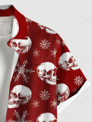 Gothic Plus Size Christmas Skulls Snowflake Print Buttons Pocket Shirt For Men