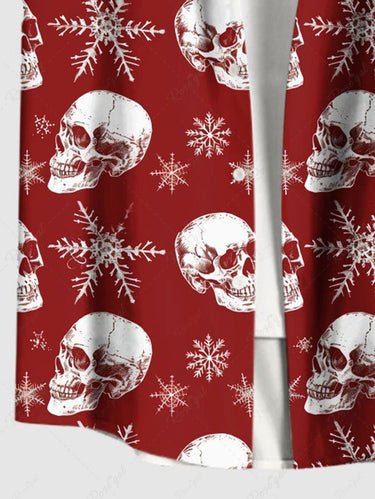 Gothic Plus Size Christmas Skulls Snowflake Print Buttons Pocket Shirt For Men