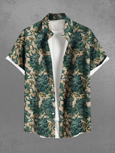 Gothic Plus Size Dragon Flowers Leaf Print Buttons Pocket Shirt For Men