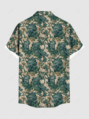 Gothic Plus Size Dragon Flowers Leaf Print Buttons Pocket Shirt For Men