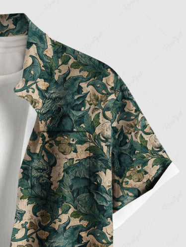 Gothic Plus Size Dragon Flowers Leaf Print Buttons Pocket Shirt For Men