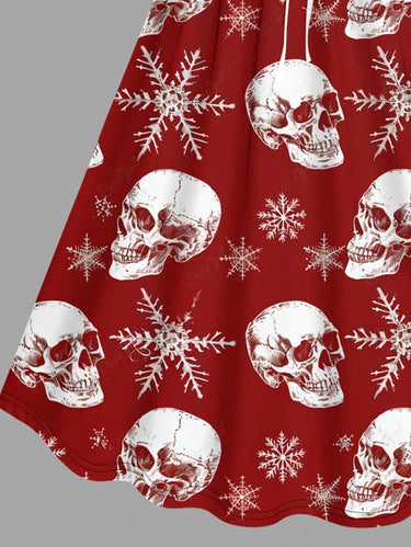 Gothic Plus Size Christmas Skulls Snowflake Print Cinched Dress