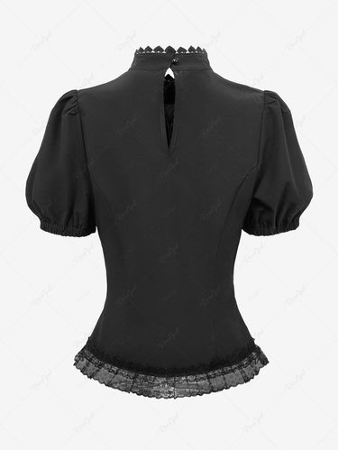 Flocking Buttons Gothic Castle Flocking Buttons Lace Trim Blouse – Rgothic