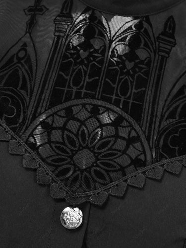 Flocking Buttons Gothic Castle Flocking Buttons Lace Trim Blouse – Rgothic