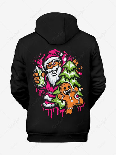 Gothic Plus Size Christmas Tree Santa Claus Gingerbread Painting Splatter Print Drawstring Pockets Hoodie For Men