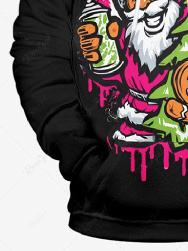 Gothic Plus Size Christmas Tree Santa Claus Gingerbread Painting Splatter Print Drawstring Pockets Hoodie For Men