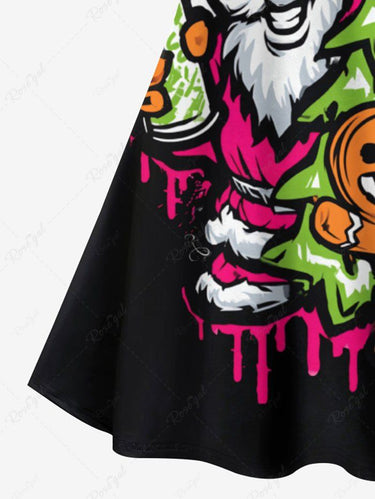 Gothic Plus Size Christmas Tree Santa Claus Gingerbread Painting Splatter Print Crisscross Cami Dress