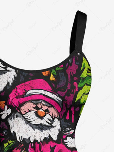 Gothic Plus Size Christmas Tree Santa Claus Gingerbread Paint Drop Print Tank Dress