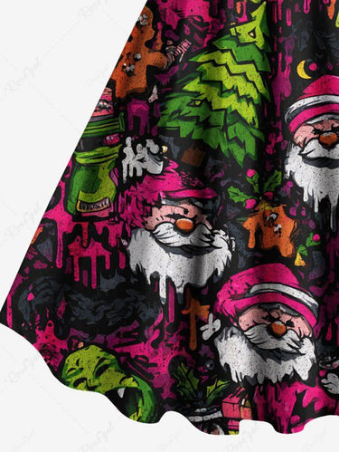 Gothic Plus Size Christmas Tree Santa Claus Gingerbread Paint Drop Print Tank Dress